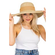 Mixed Grain Straw Satin Ribbon Wide Floppy Sun Hat-WHITE/NAVY BLUE