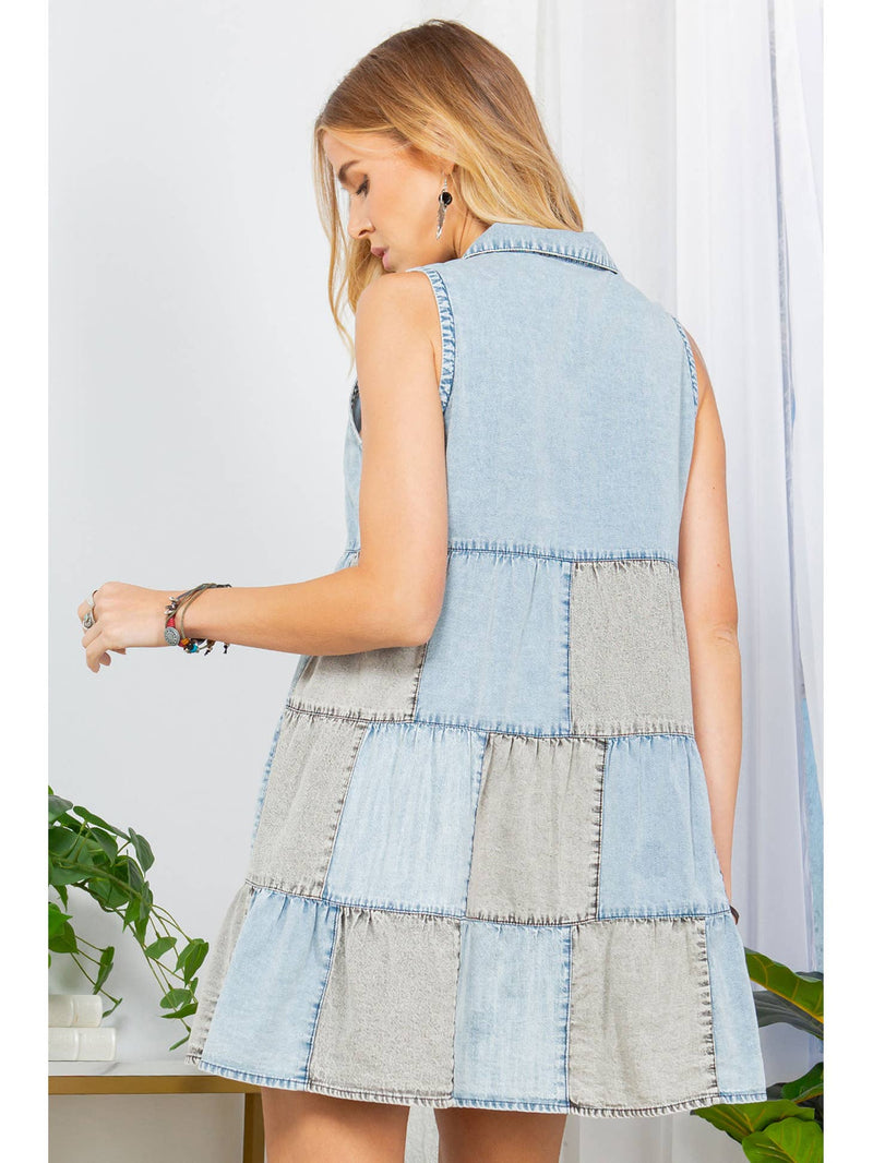 Groovy Blues: Tiered Denim Patchwork Shirt Top