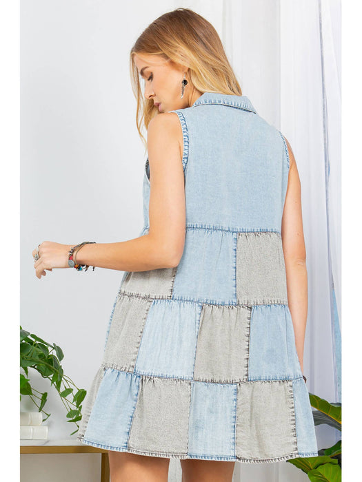 Groovy Blues: Tiered Denim Patchwork Shirt Top