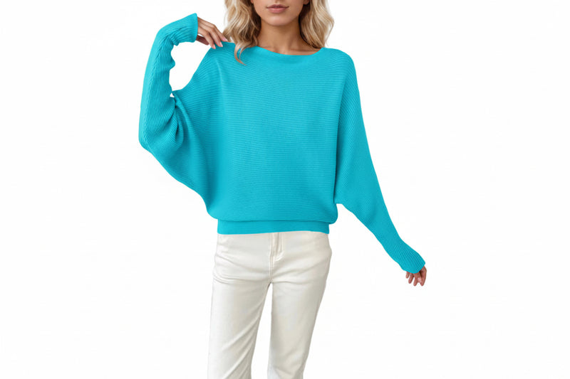 Sweaters Loose Fit Batwing Sleeve Boat Neck Knit Sweater Fall Winter Steetwear Solid Top