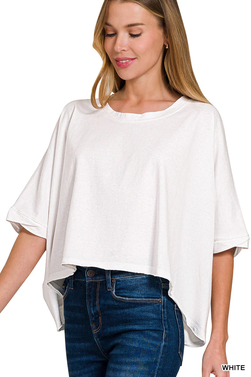 Premium Cotton Oversized Box Tee – Women’s Round Neck Relaxed Fit T-Shirt WHITE
