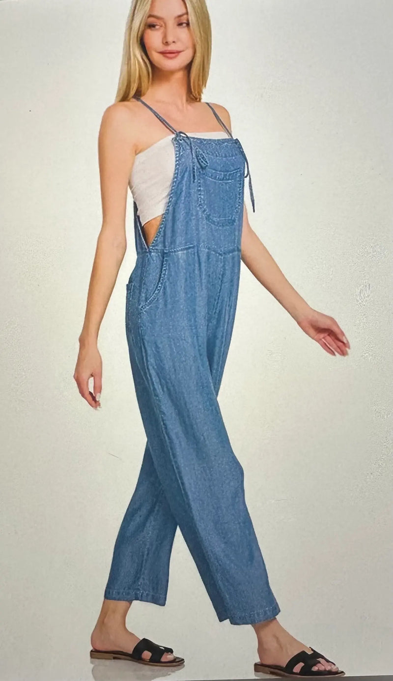 Zenana Chambray Adjustable Strap Jumpsuit - NIB