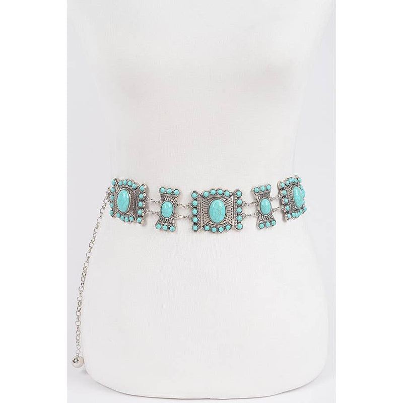 Turquoise Multi Metal Plus Size Chain Belt