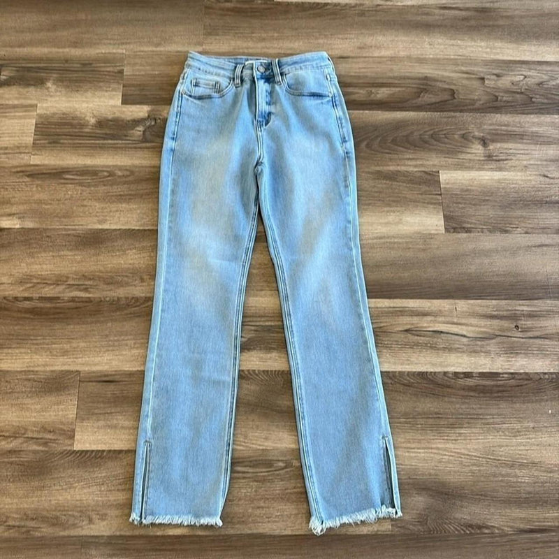 Grace+Emma medium wash side split hem jeans