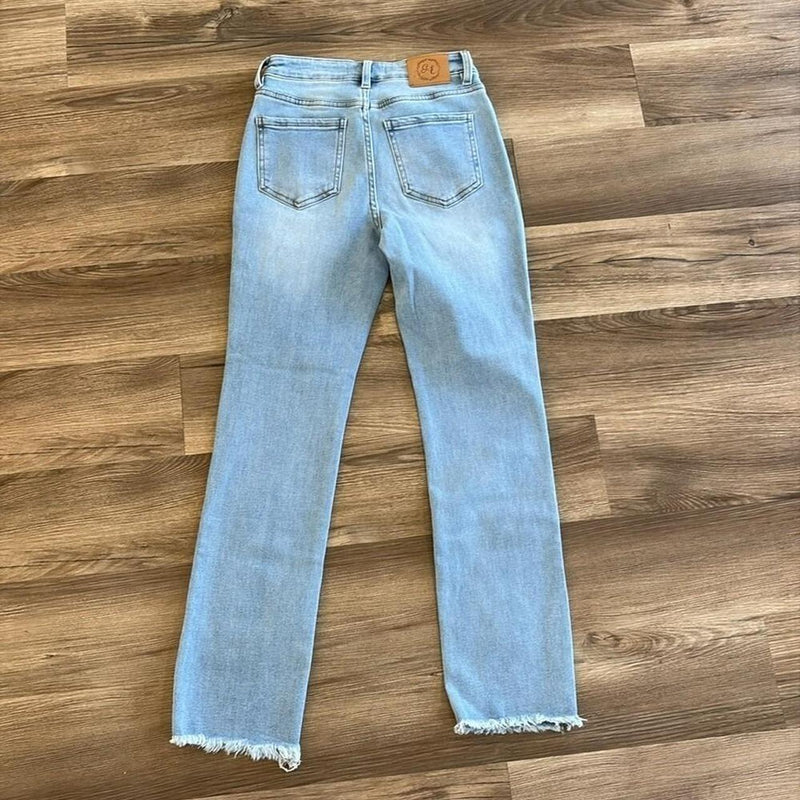 Grace+Emma medium wash side split hem jeans