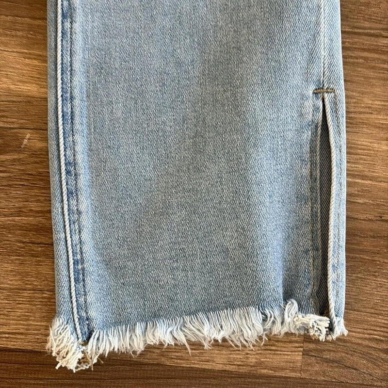 Grace+Emma medium wash side split hem jeans