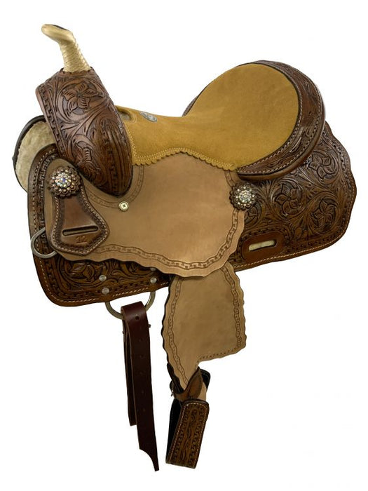 12" Double T Medium Oil Youth Barrel style saddle with suede seat