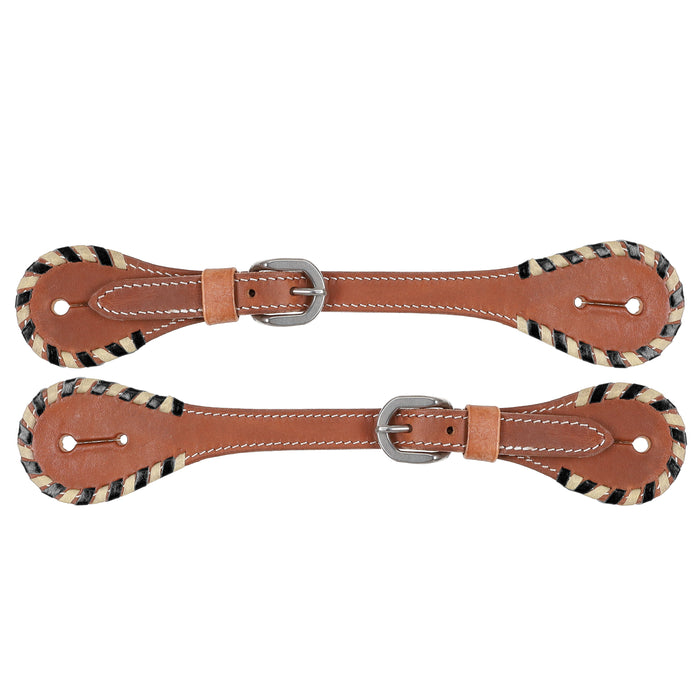 Showman Mens Argentina Cow Leather Spur Strap with White and Black Rawhide