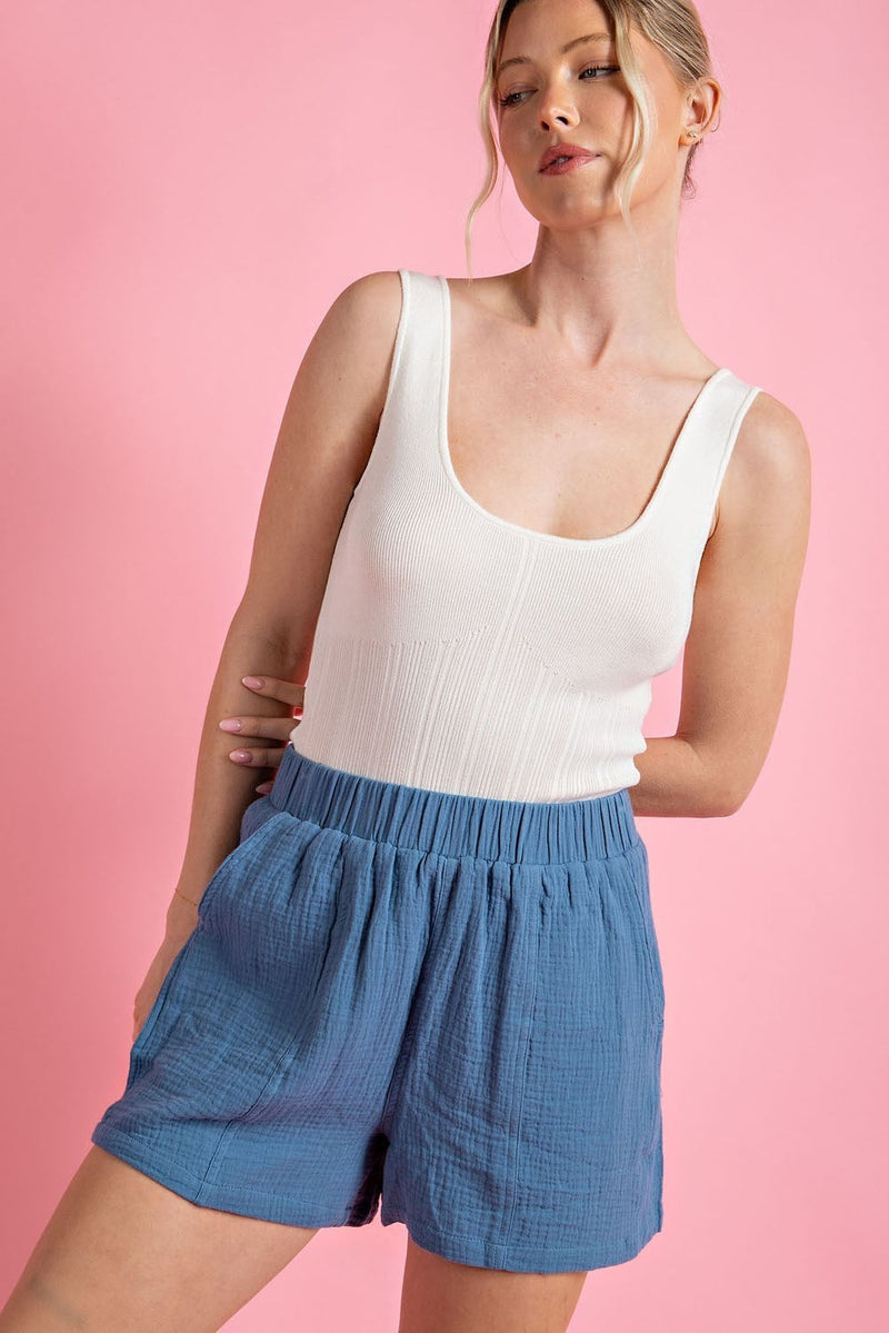 ELASTIC WAISTBAND POCKET SHORTS