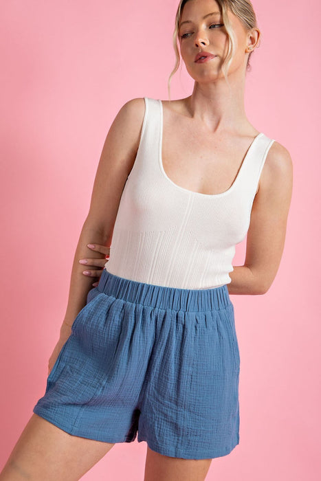 ELASTIC WAISTBAND POCKET SHORTS