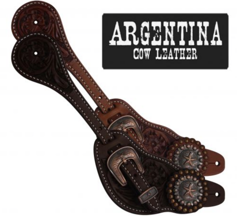 Showman Arg. Cow Leather Mens Spur Straps w/ Star Concho