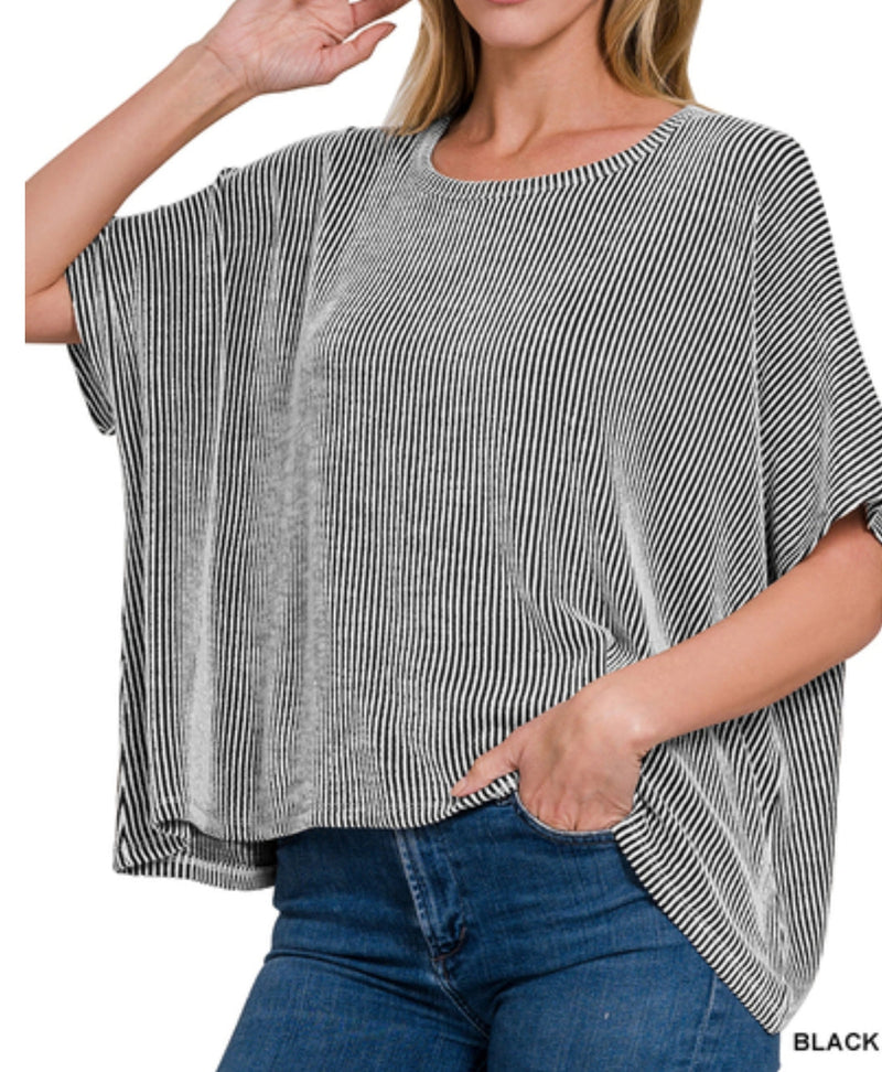 Ribbed striped oversized short sleeve top