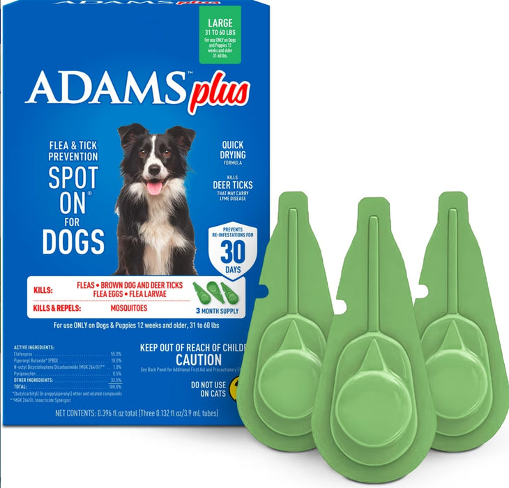 Adams Plus F&T Spot-On Dog 31-60# 3mo