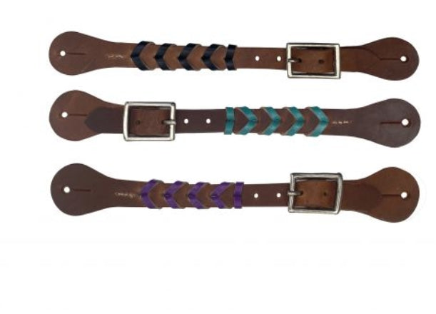 Showman Argentina Cow Leather Braided Ladies Spur strap with accent leather color and buckles