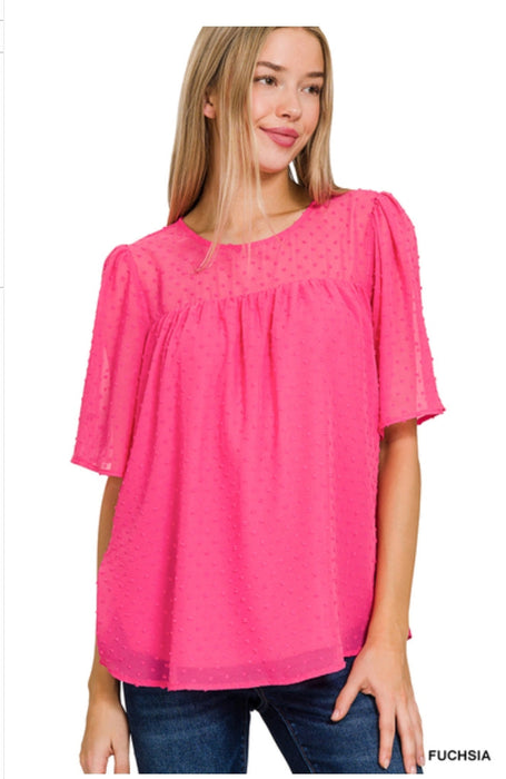 Swiss dot flutter half sleeve top