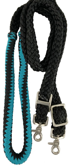 19506 - 8ft Nylon braided roping rein. (TEAL/BLACK)