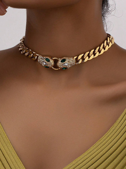 Rhinestone Snake Design Chain Necklace