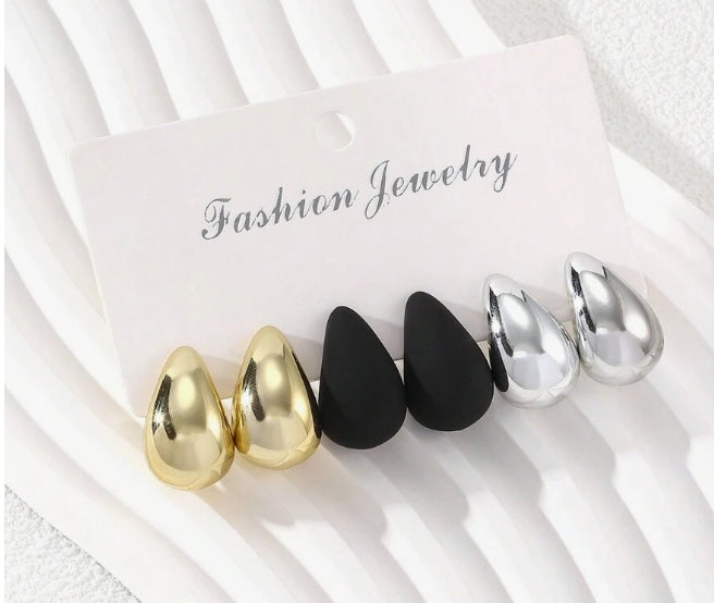 Black gold and silver teardrop earrings