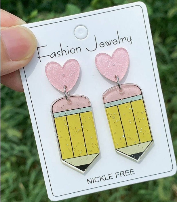 Pencil heart acrylic earrings