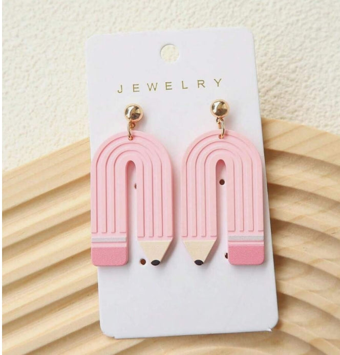 Pink pencil rainbow earrings