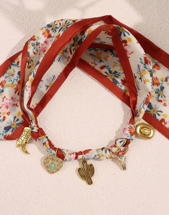 White/Red Bandana Charm Necklace