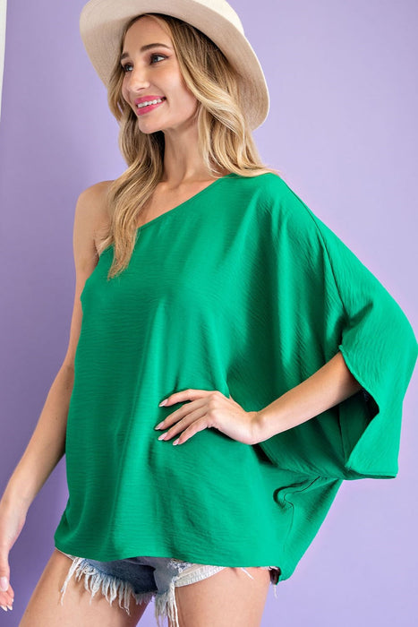 Solid One Shoulder Dolman Top