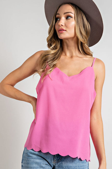 V NECK SCALLOP SLEEVELESS TOP