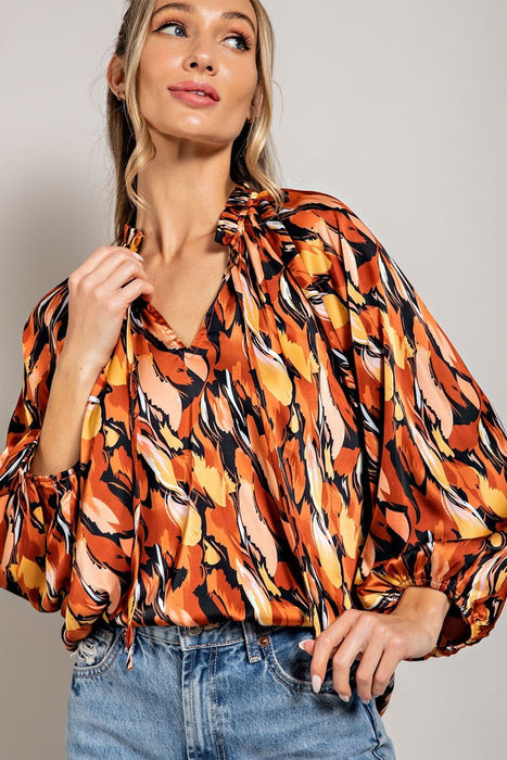 PRINTED LONG SLEEVE BLOUSE TOP