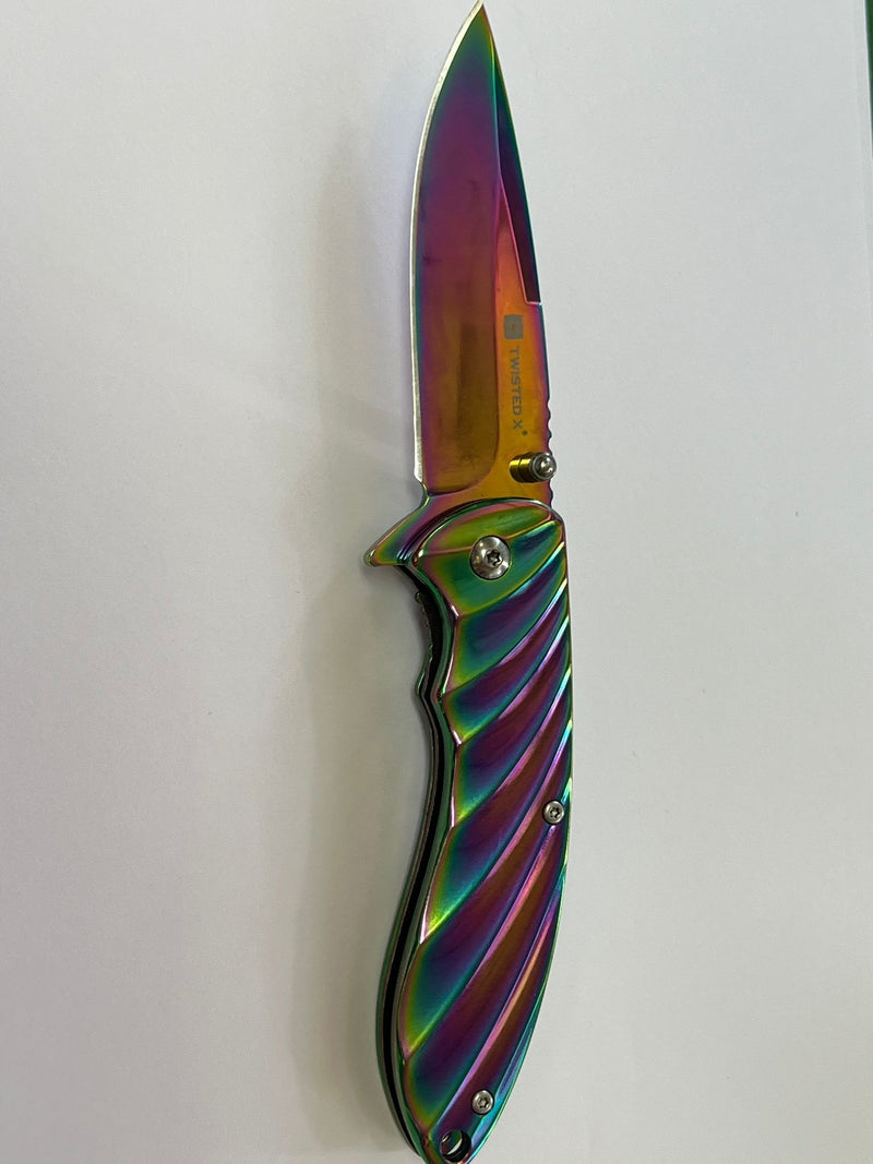 TWISTED X KNIFE, FOLDING BLADE STAINLESS, STEEL HANDLE