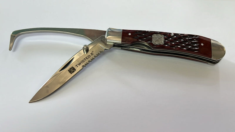 TWISTED X KNIFE 4 1/4 CLOSED HOOF PICK W/ SERRATED BLADE, CLIP