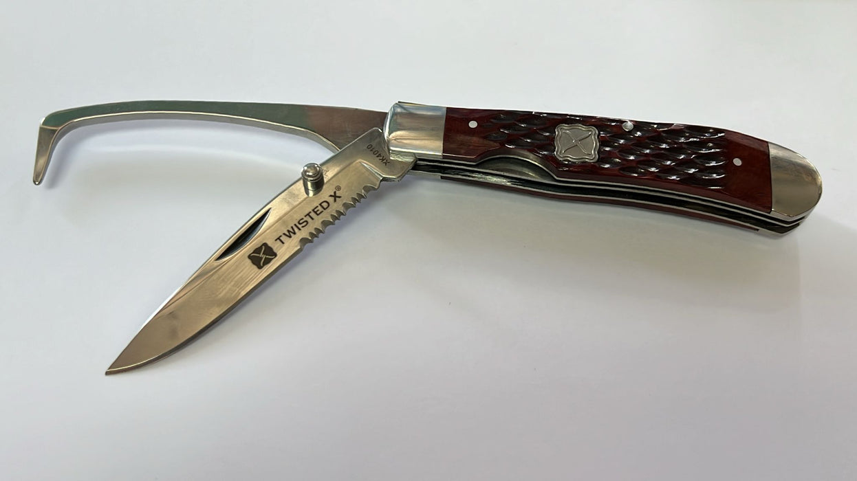 TWISTED X KNIFE 4 1/4 CLOSED HOOF PICK W/ SERRATED BLADE, CLIP