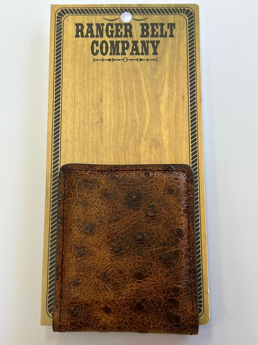 Money Clip, Ostrich Print,Cognac, Magnetic