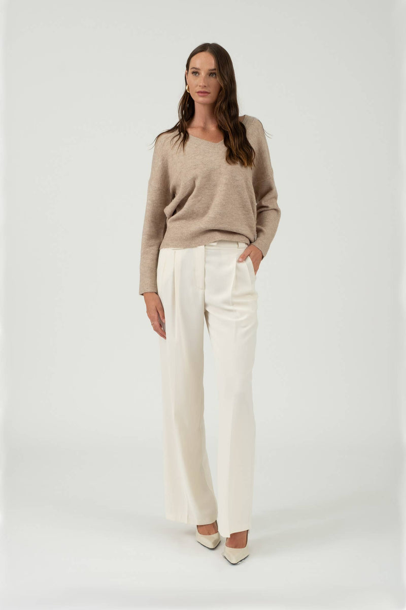 SOLID V NECK DROP SHOULDER KNIT SWEATER