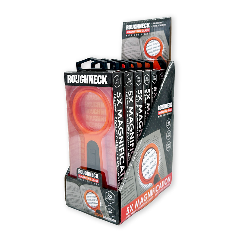 Roughneck Magnifying Glass with LED Light - 6 Piece Display