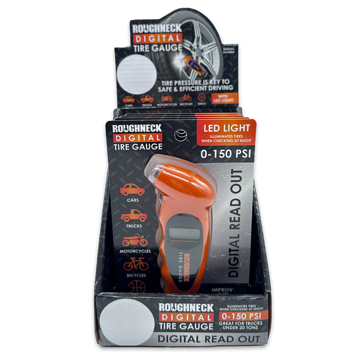 Roughneck Digital Tire Gauge & LED Light - 4 Piece Display