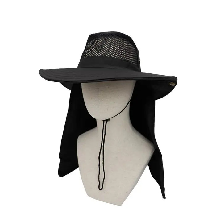 Fisherman Hat with Extra Wide Neck Cover|BLACK