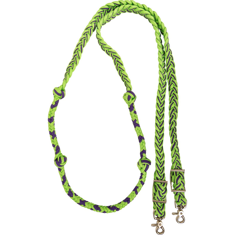 Martin Saddlery Braided Barrel Rein with Knots, LIME GREEN-PURPLE