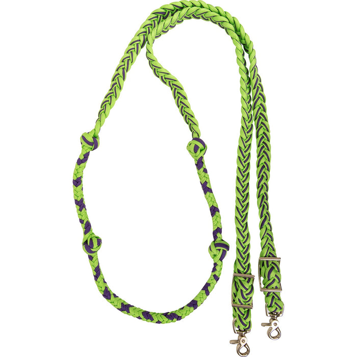 Martin Saddlery Braided Barrel Rein with Knots, LIME GREEN-PURPLE