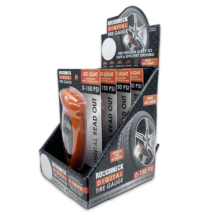 Roughneck Digital Tire Gauge & LED Light - 4 Piece Display