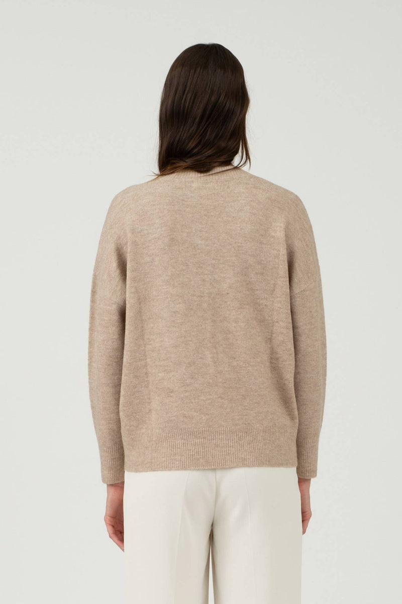 SOLID V NECK DROP SHOULDER KNIT SWEATER