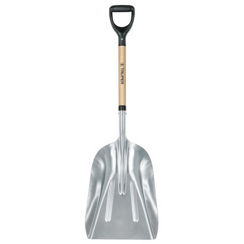 Tru Tough Wood Handle Aluminum Scoop, Wood Handle, Poly D-Handle, 14 gauge - 28"