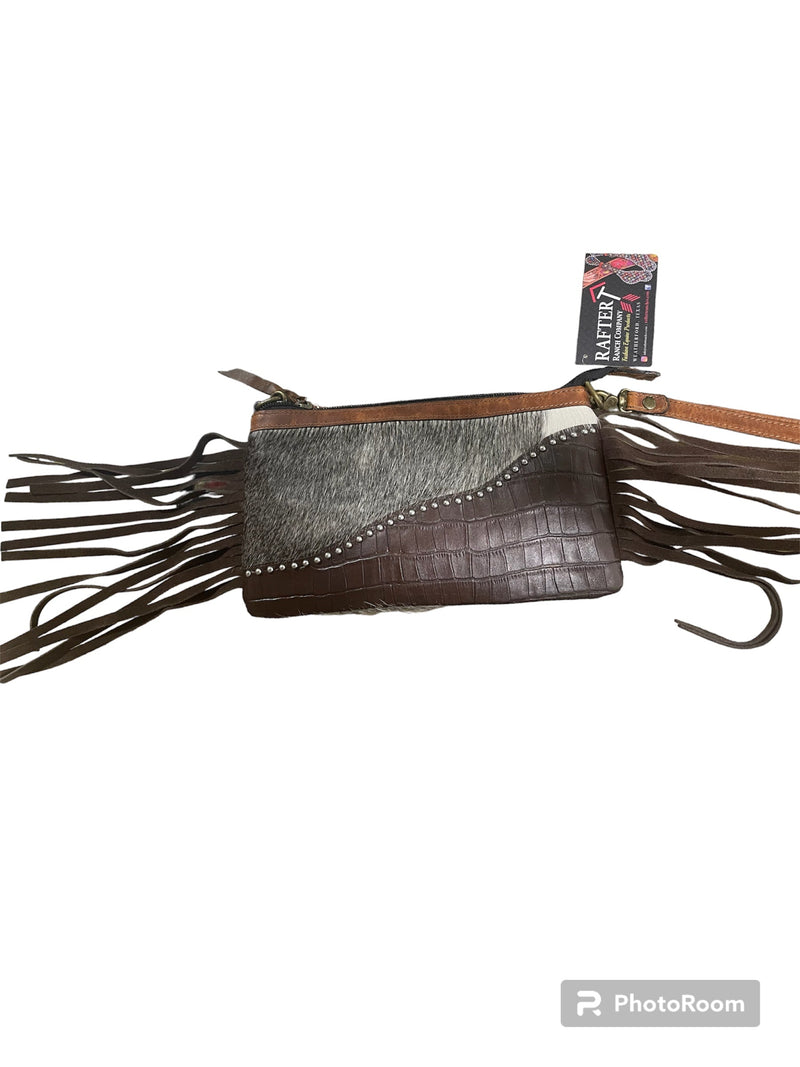 RAFTER T COW PRINT HANDBAG W/ STRAP