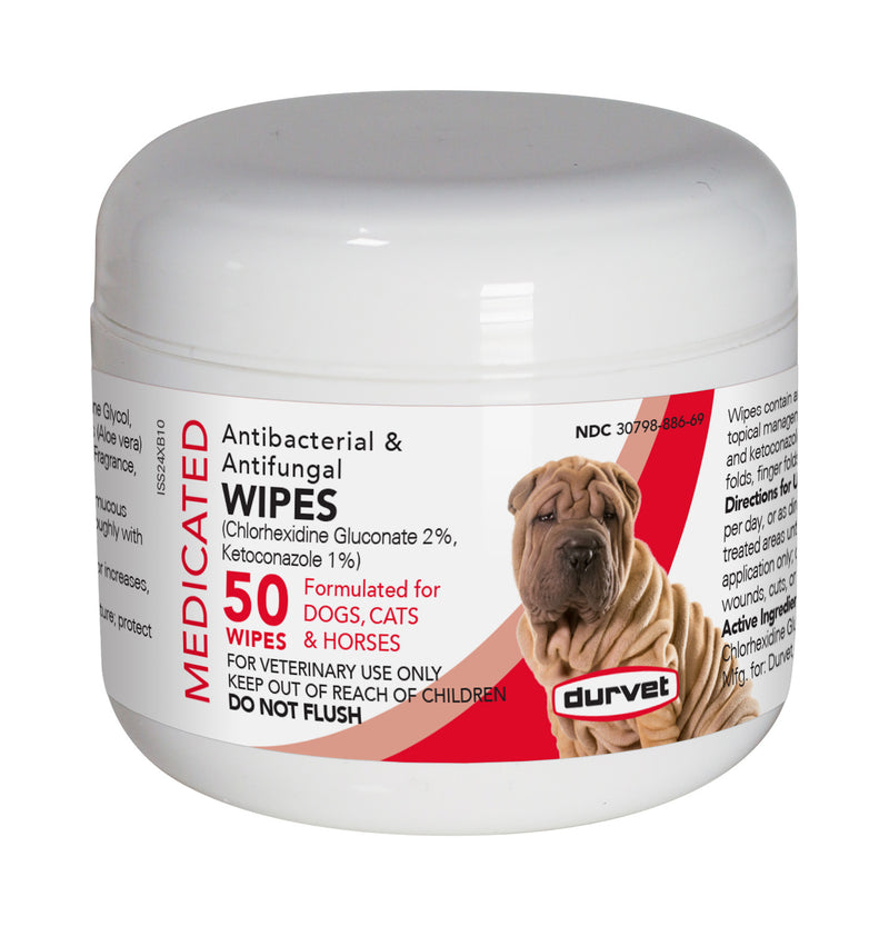 Durvet Medicated Antibacterial & Antifungal Wipes - 50 CT