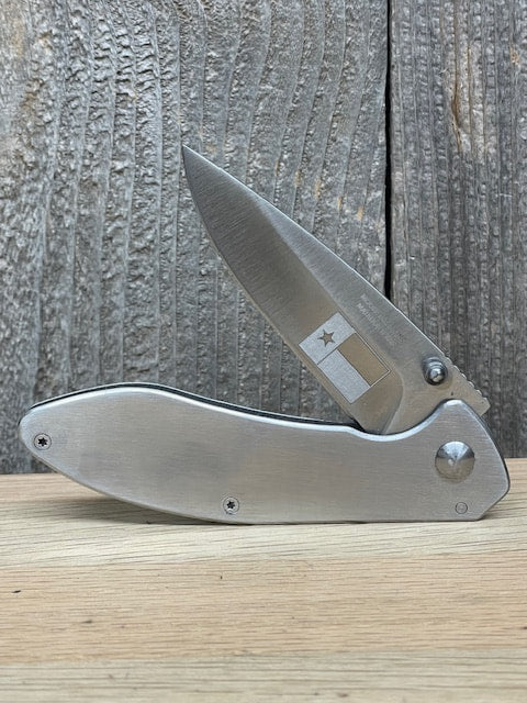 #1108CSS - TEXAS FLAG STAINLESS STEEL EASY OPEN CLIP KNIFE W/ LINER LOCK - 4"