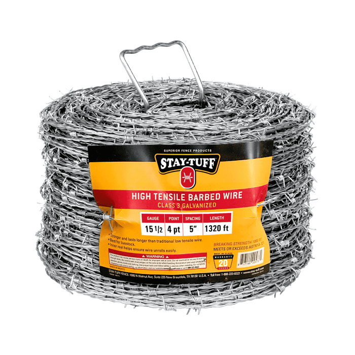 High Tensile Barbed Wire 15.5g, 2pt, 5" spacing - 1320 FT