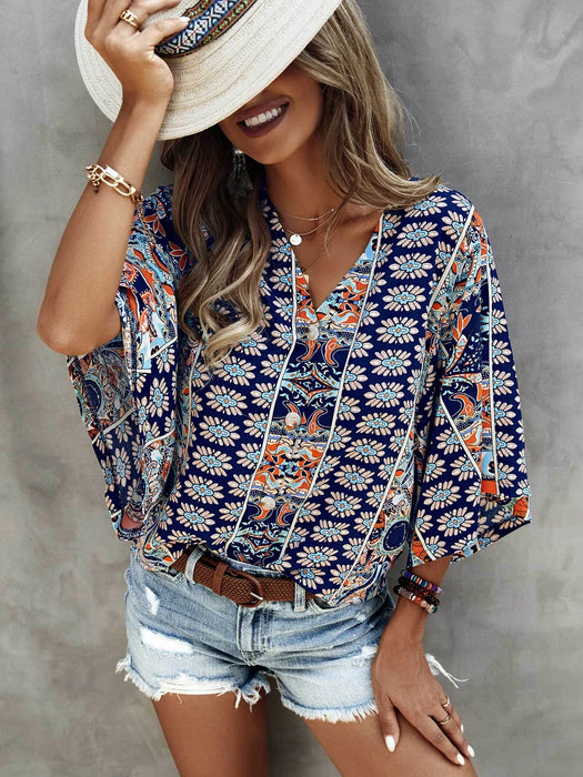 Allover Print Batwing Sleeve Blouse - Small -4