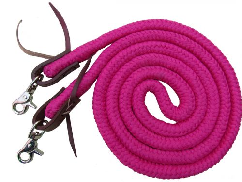 19504 - (Pink) 8ft braided soft cotton barrel reins with scissor snap ends.