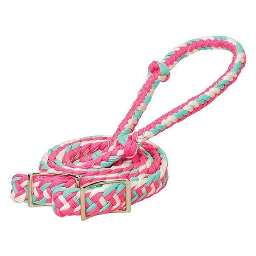 Braided Nylon Barrel Reins, Pink/White/Mint