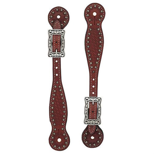 Basketweave Bridle Leather Spur Straps, Thin, Chestnut