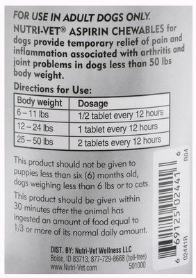Nutri-Vet Aspirin (120mg for small Dogs)